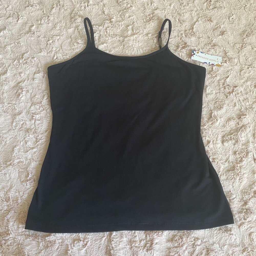 NWT Womens XL Black Tank Spaghetti Strap Tank Top Shirt Stretch